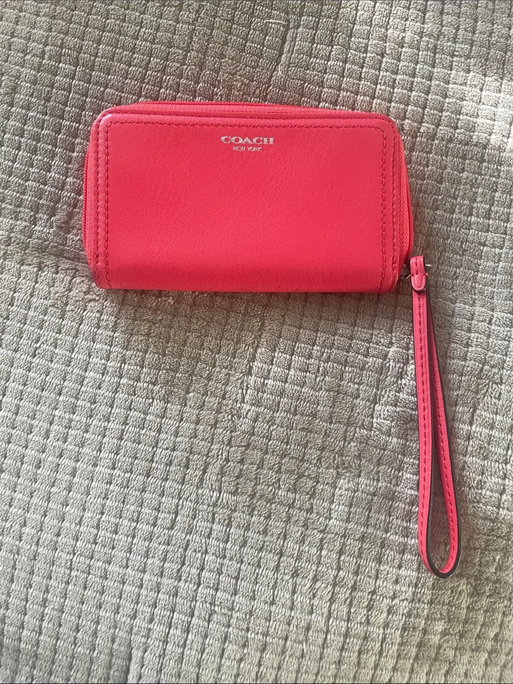 Coach Bright Coral Zip Wristlet with Wrist Strap